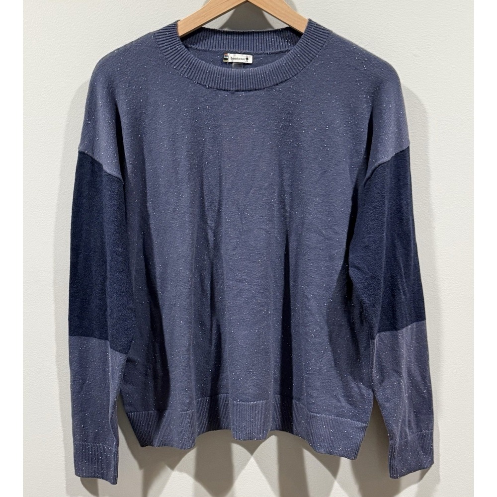Smartwool Women's Edgewood Colorblock Crew Sweater Wool Blend Nightfall‎ Blue L